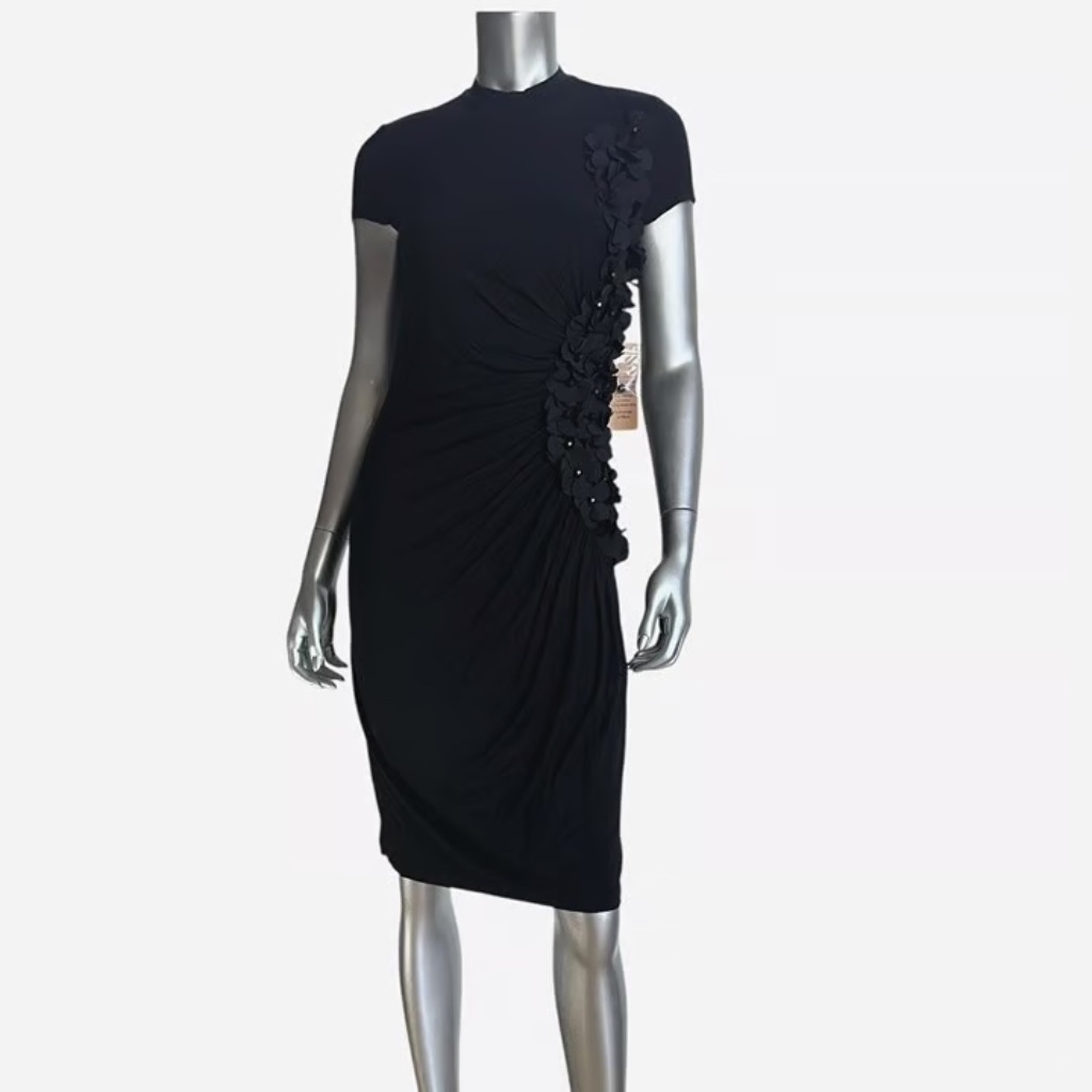 Nue By Shani Short Sleeved Floral Embellished Body Con Dress - Nwt
